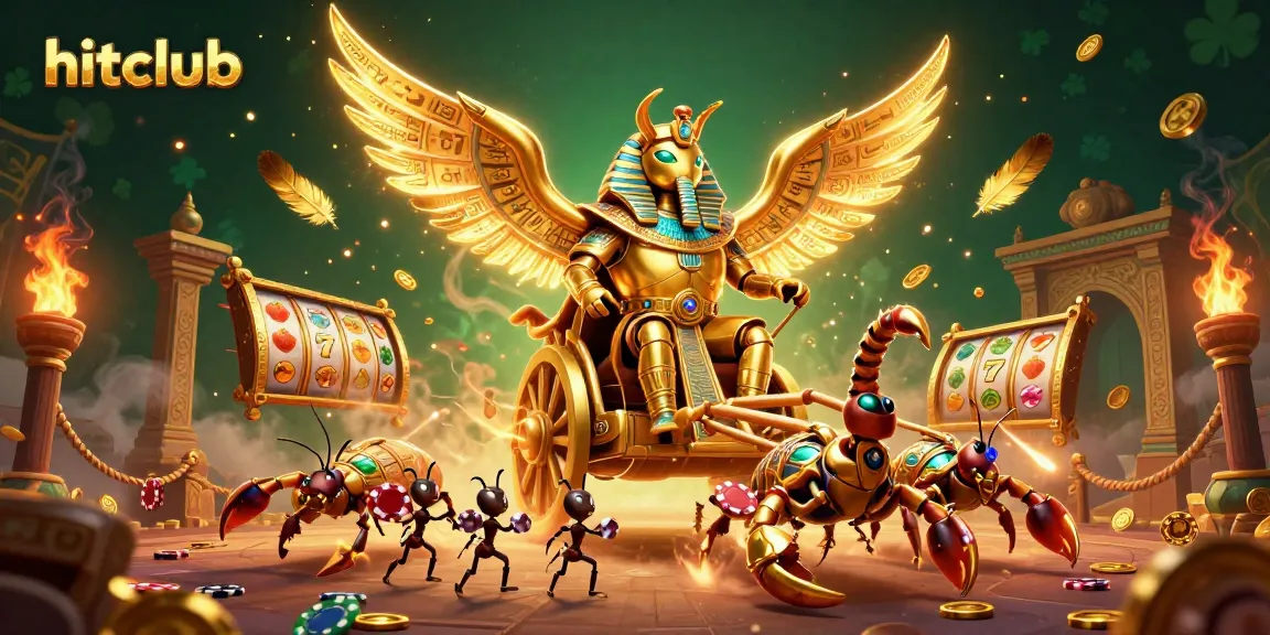 Experience hitclub excitement with a colossal scarab beetle in a vibrant casino scene.