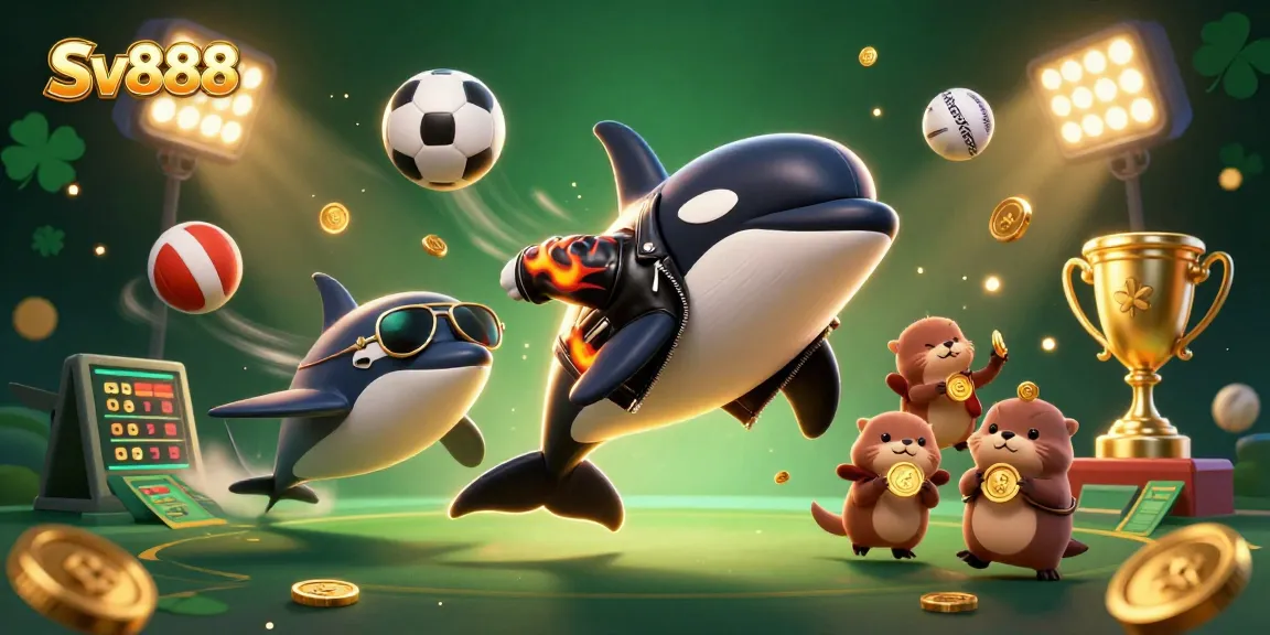 The Sv888 platform features exciting betting experiences with animated orca, stingray, and otters holding coins.