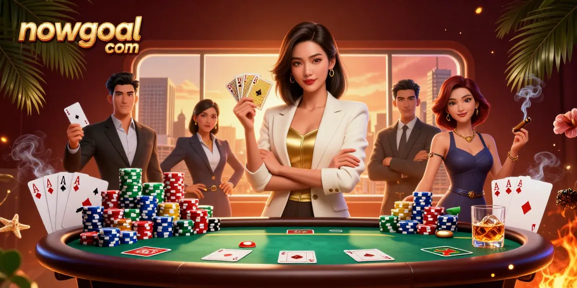 Win big with real-time data at nowgoal com, featuring the elegant character showcasing gambling action.