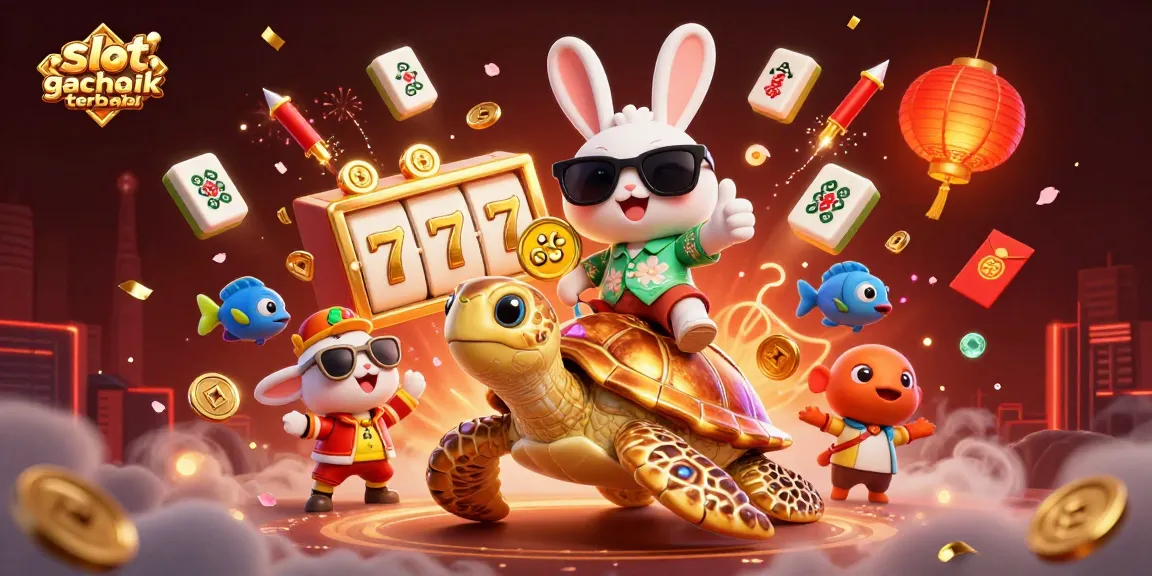 Menangkan permainan dengan slot gacor terbaik, dikelilingi oleh simbol dan elemen keberuntungan dalam ilustrasi menarik.