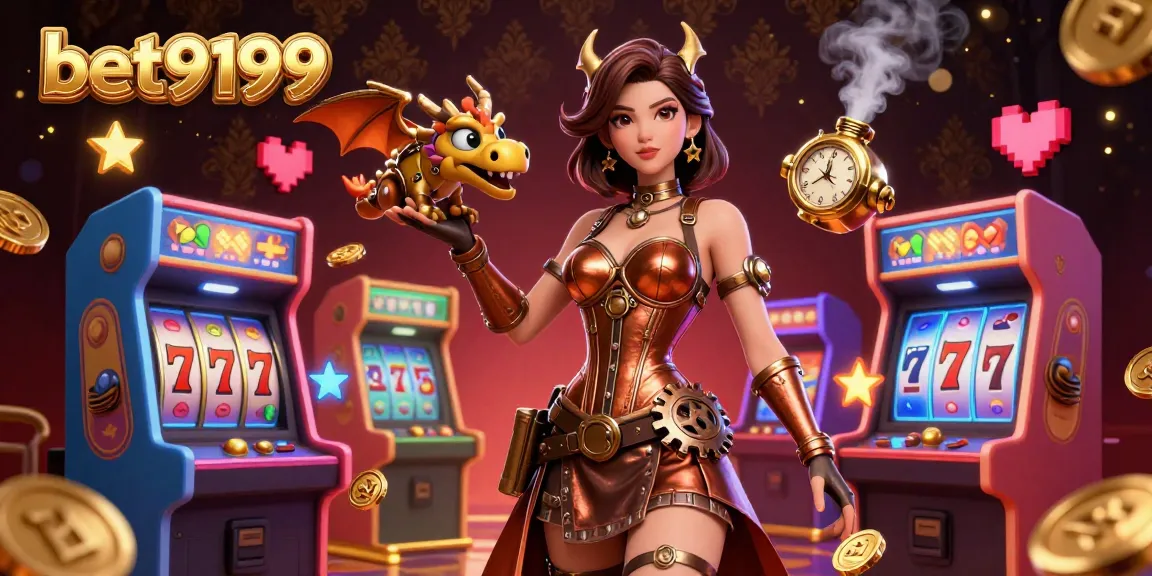 Experience the thrill of betting at bet9199 with vibrant gaming elements and 3D characters in an exciting casino atmosphere.