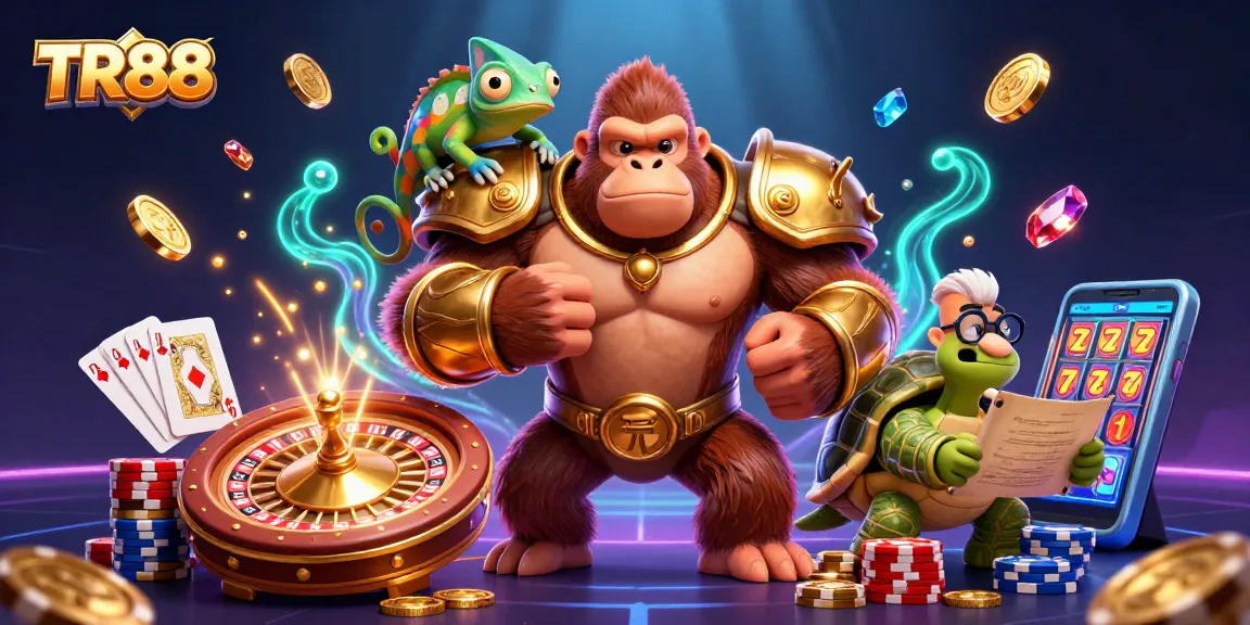 Experience the excitement of TR88 with a vibrant casino-themed illustration showcasing adventures in gaming.