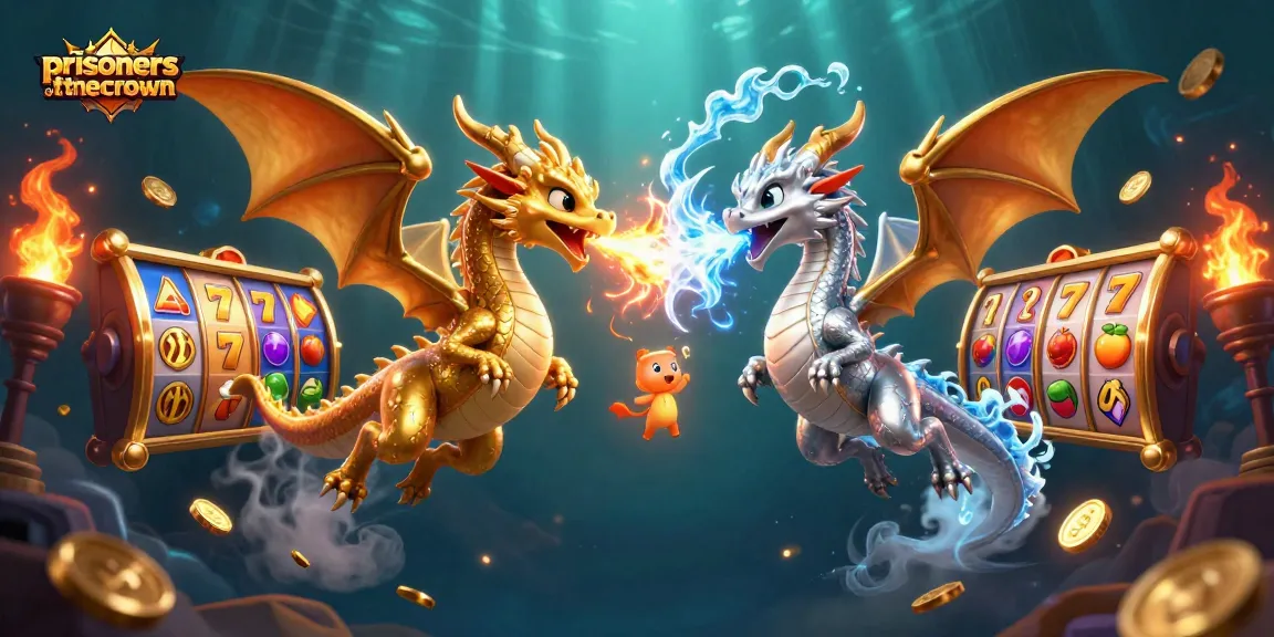 Experience thrilling gameplay at prisonersofthecrown with vibrant slot reels and fiery dragon duel.