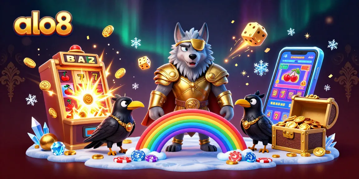 Experience the excitement of gambling at alo8 with Odin and symbols flying in a vibrant casino environment.