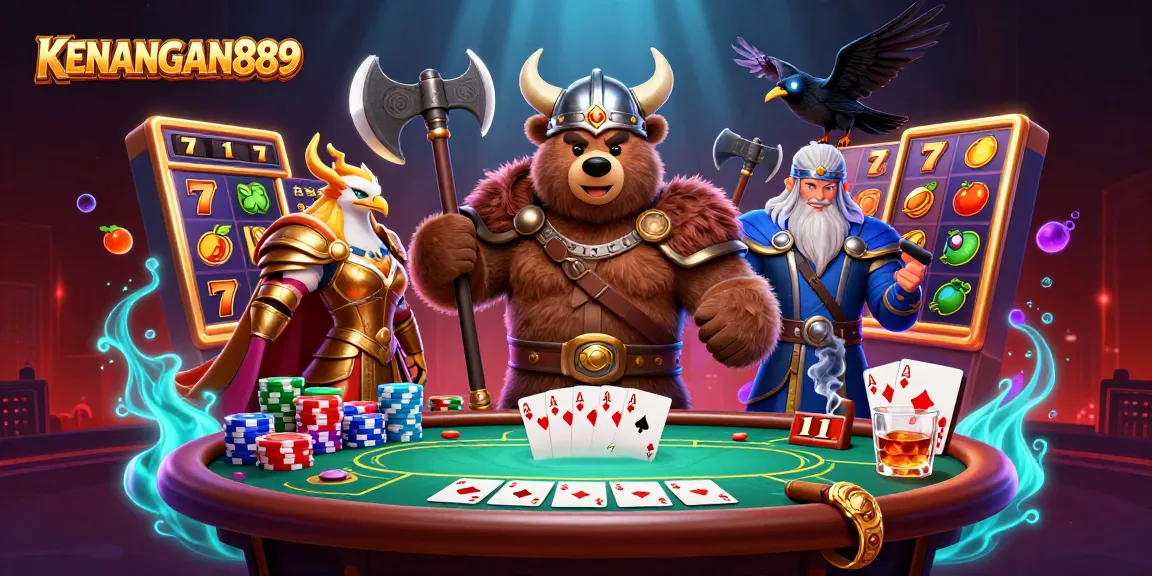 KENANGAN889 slots experience with an exciting Viking bear and Valkyrie eagle in a dynamic gambling scene.