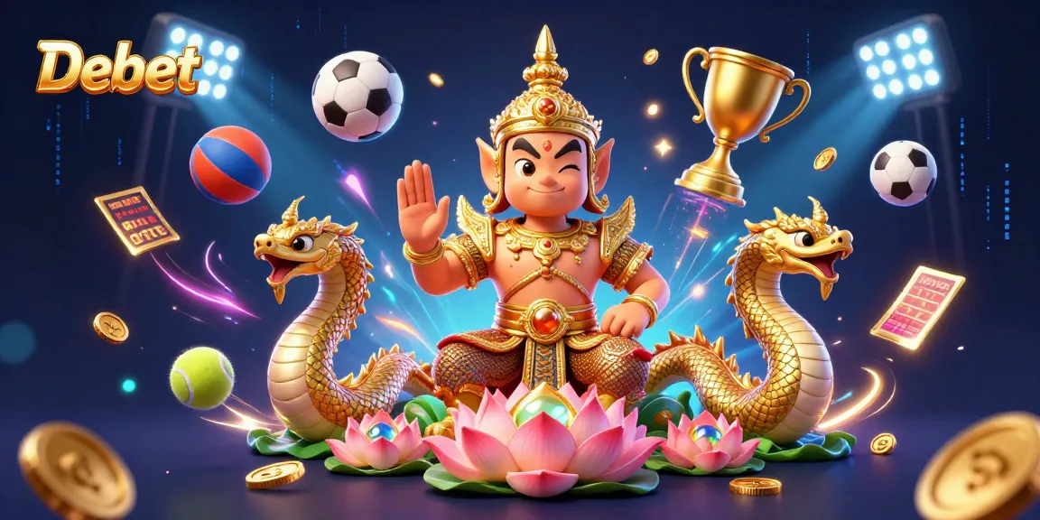 Engage with Debet's thrilling sports betting scene featuring vibrant characters and dynamic game elements.