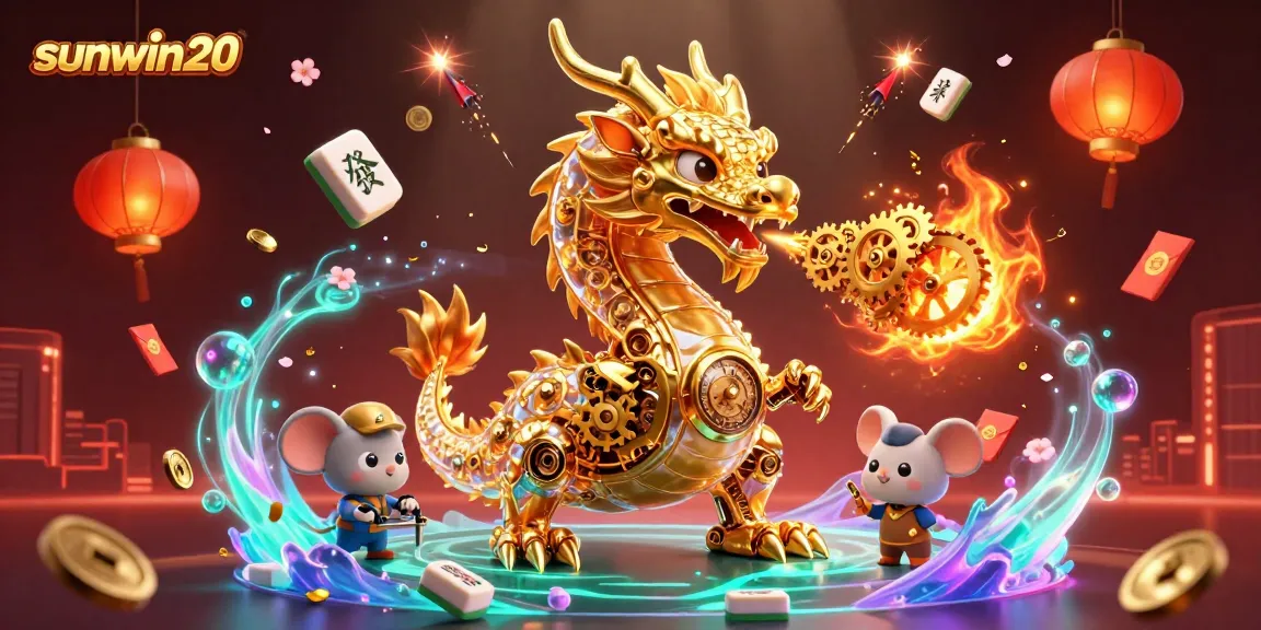 Engage in thrilling gameplay with sunwin20's colorful casino scene featuring a vibrant dragon and gaming elements.