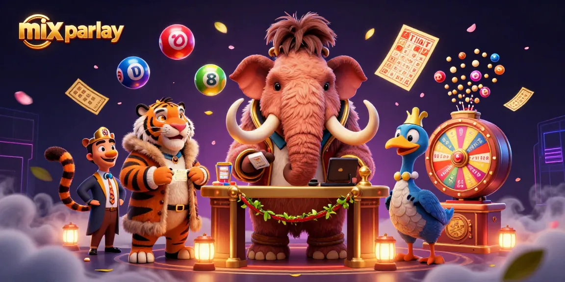 Mix parlay dalam lotere dan bingo, dengan karakter kartun di kasino.