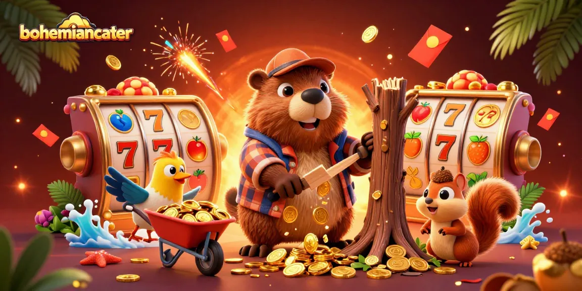Join the excitement at bohemiancater with this lively casino scene featuring a beaver, bird, and squirrel amidst golden coins and jackpot elements.
