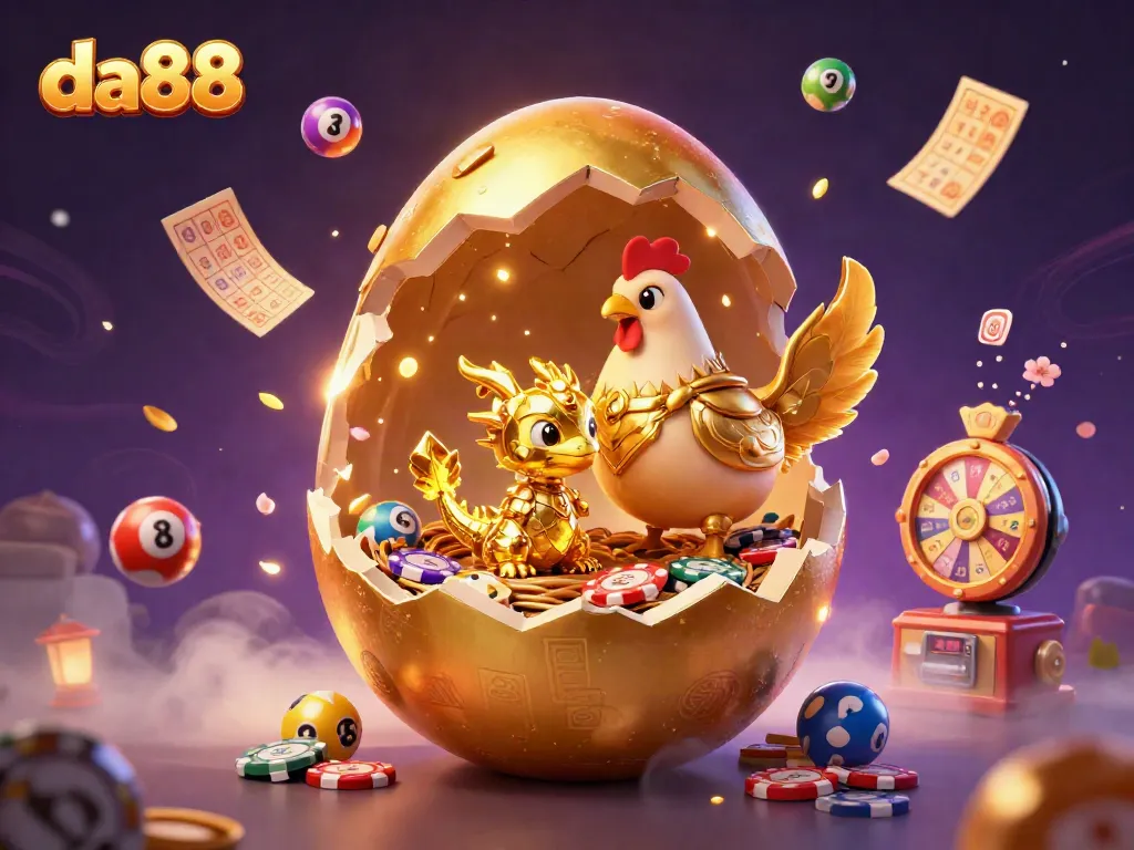 Bet on da88's golden treasures and thrilling games amidst vibrant casino elements.