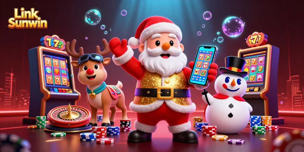 Join the excitement with Link Sunwin as colorful casino characters celebrate jackpot slots and lively games.