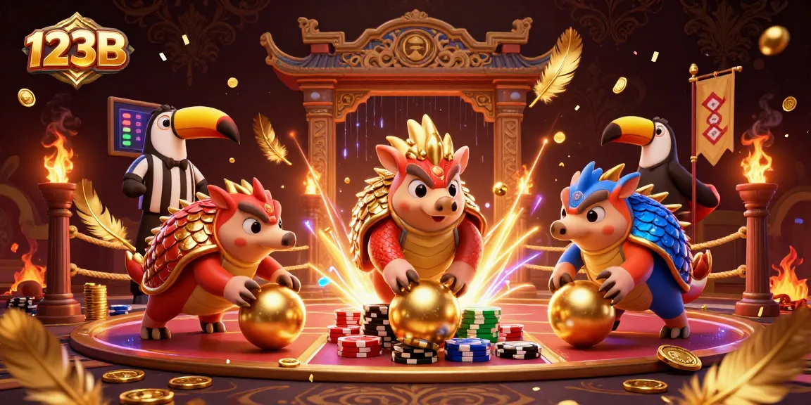 123B pangolins competing in a thrilling betting showdown amidst poker chips and golden scales.
