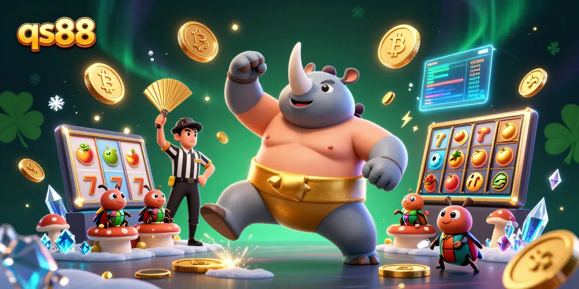 Experience the thrill of qs88 gaming with a 3D beetle champion and exciting casino symbols.