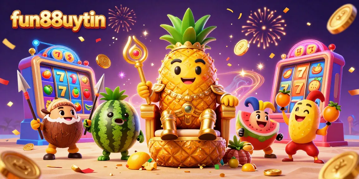 Engage in exciting gaming at fun88uytin with a vibrant illustration showcasing casino themes, characters, and dynamic elements.