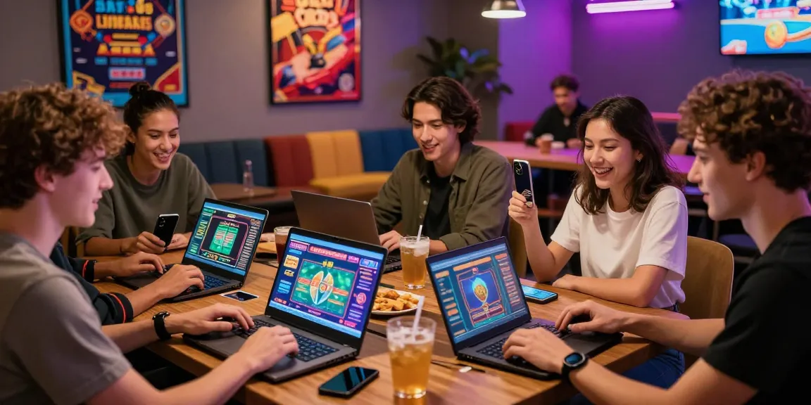 Exciting scene of players at credit card casinos UK enjoying games and camaraderie.