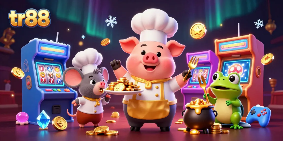 Experience thrilling slots at tr88 with a gourmet gold coin platter served by our chef pig!