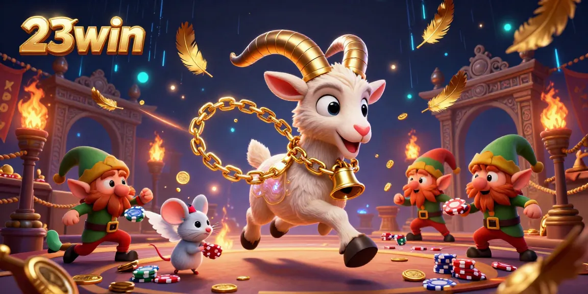 Experience thrilling action at the 23win casino, featuring Krampus and festive elements in a vibrant setting.
