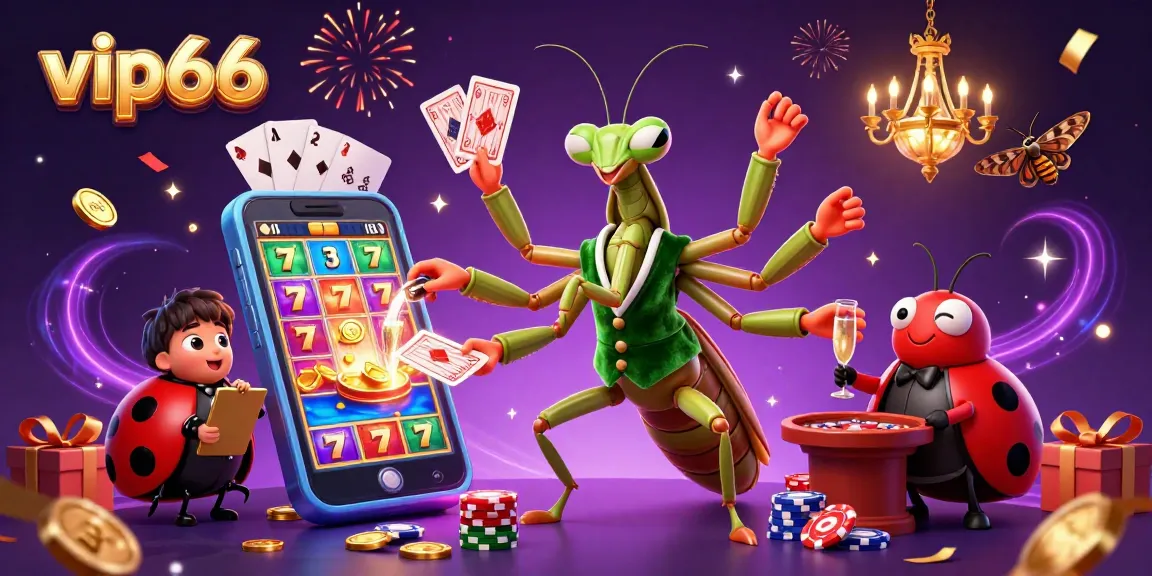 Experience thrilling gameplay with vip66's vibrant casino illustration featuring lively characters.