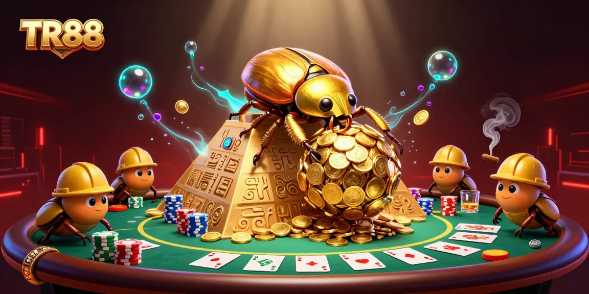 Experience TR88's exciting casino atmosphere with golden beetles rolling coins and poker elements.