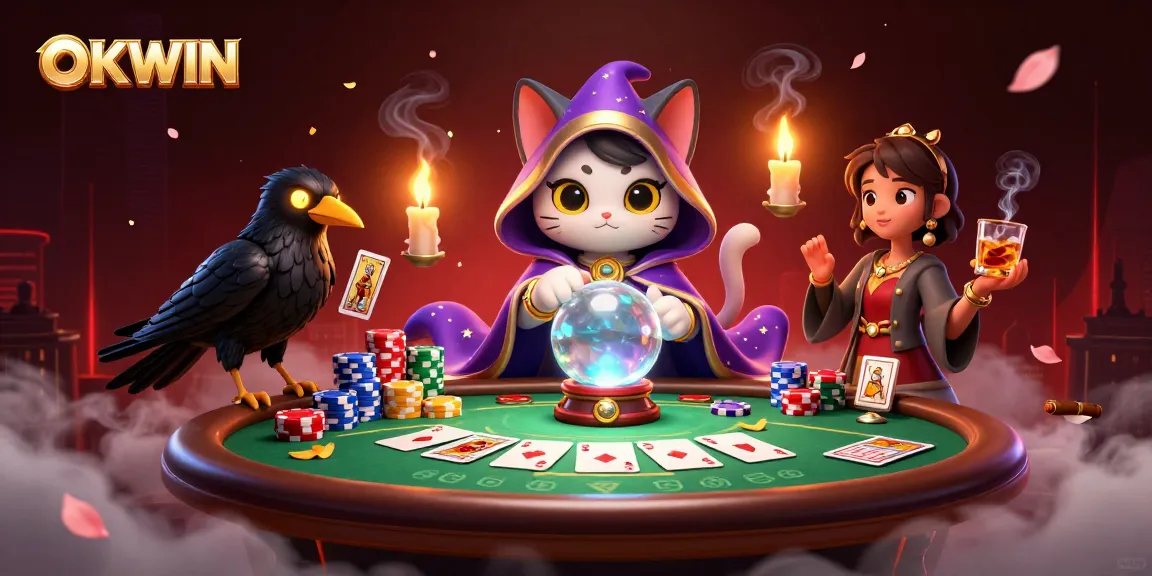 OKWIN showcases an amazing poker scene with mystical characters and vibrant game elements.