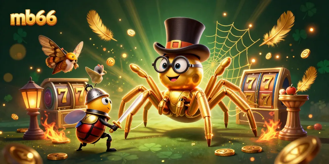 Experience the thrilling action at mb66 featuring a cartoon golden tarantula creating wins in a vibrant casino scene.