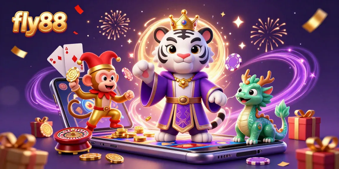 Experience thrilling games at fly88 with enchanting characters and dynamic casino elements in a vibrant scene.