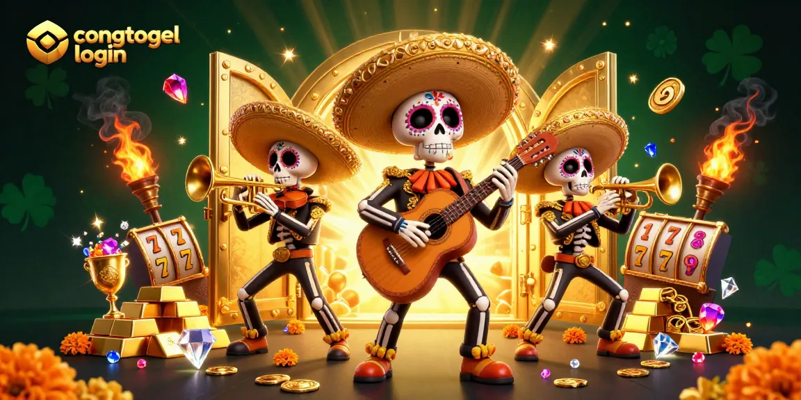 Engage with congtogel login in a vibrant 3D scene featuring a lively mariachi band and dynamic gaming symbols.