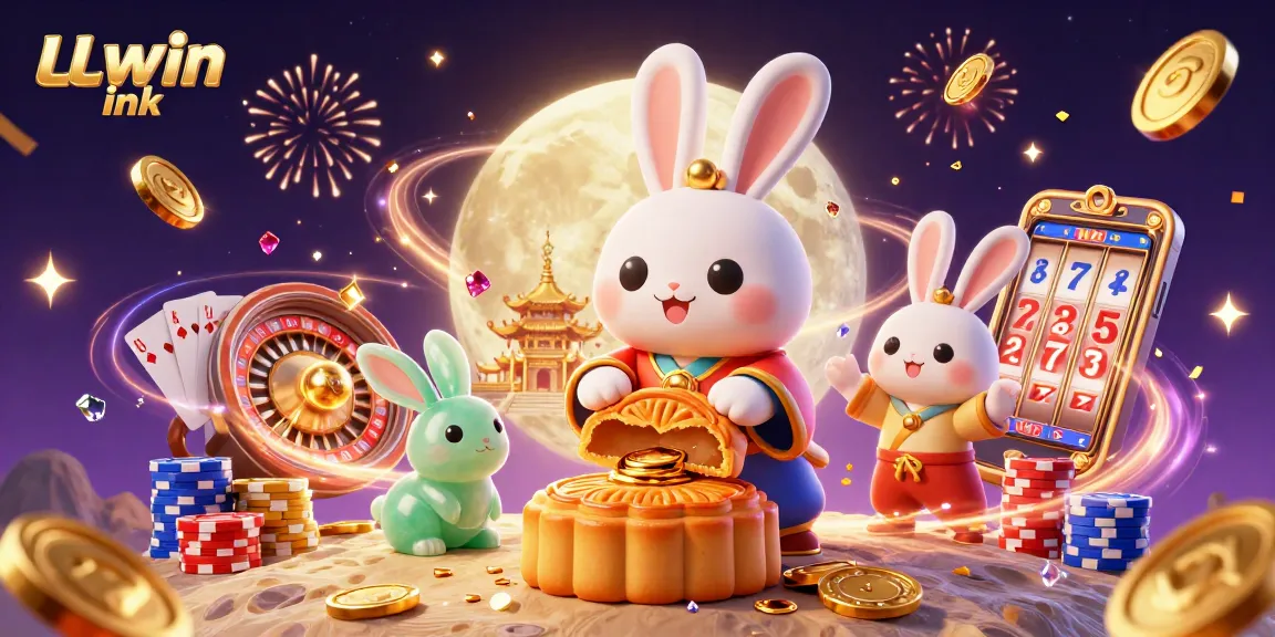 Experience thrilling gameplay with LLwin ink, featuring joyful moon rabbits amidst dazzling casino elements.
