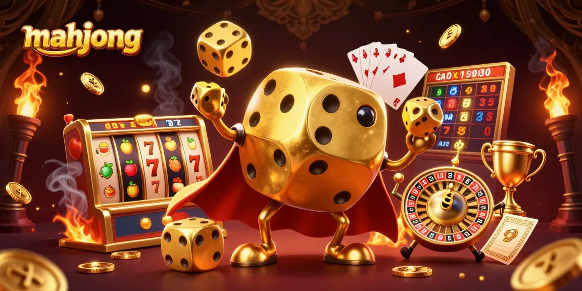 Experience mahjong with vibrant golden dice and casino elements in a dynamic gaming scene.
