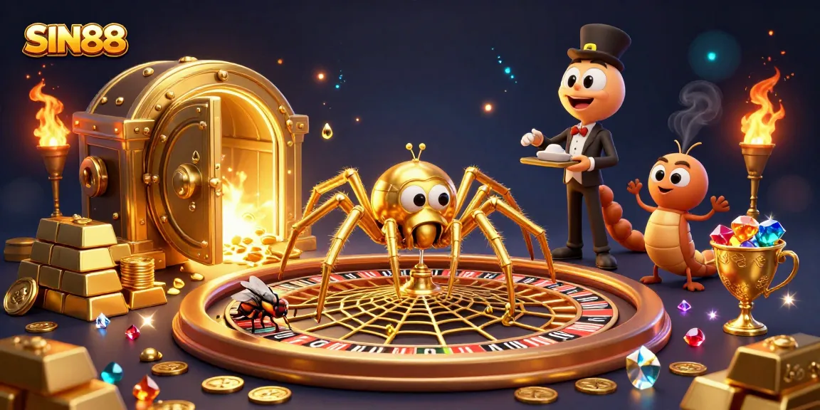 Join SIN88 for an exciting roulette wheel scene, featuring a spider dealer and treasure galore!
