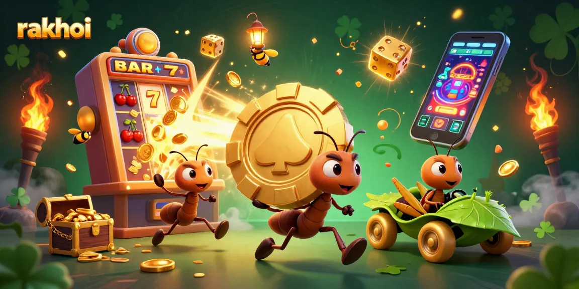 Bet on rakhoi's dynamic slot adventures while ants team up for a heist in this vivid illustration.