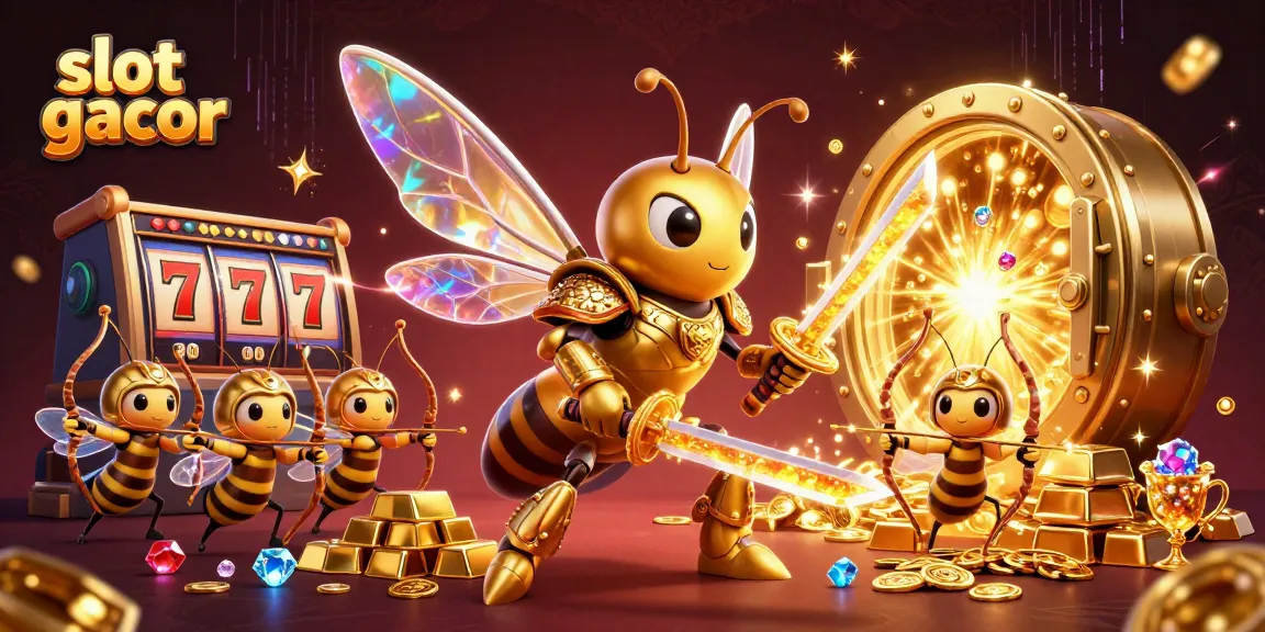 Engage in thrilling slot gacor games with golden treasures and dynamic characters in this 3D illustration.