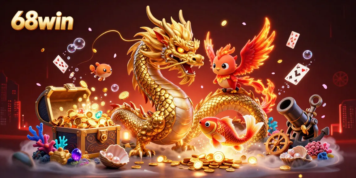 Experience the thrill of winning with 68win’s dynamic casino scene featuring dragons and rich treasures.