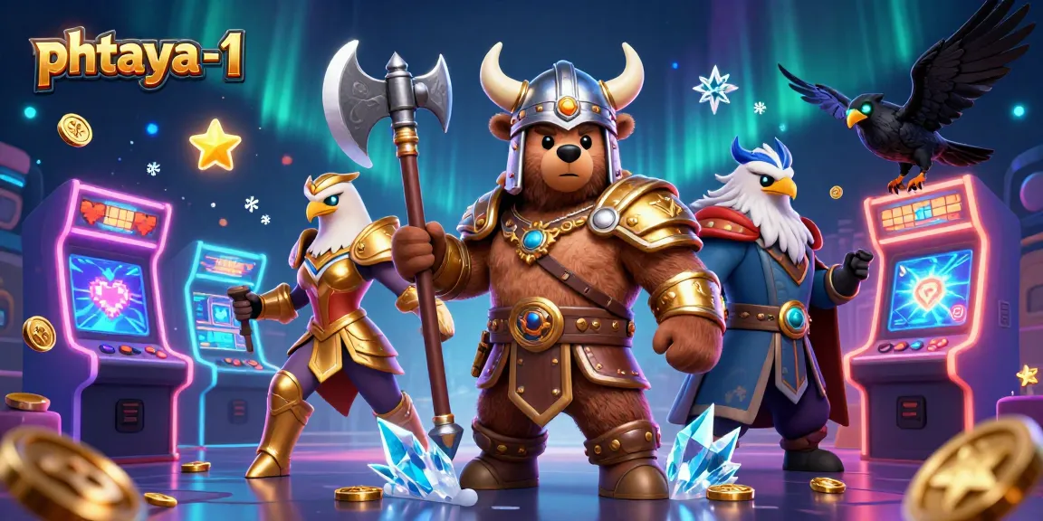 Phtaya-1 engages players with a thrilling 3D Viking scene filled with arcade game elements and magical aesthetics.