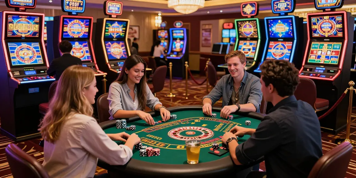 Exciting scene at casinos that accept credit cards with players enjoying various games and vibrant slot machines, showcasing lively atmosphere.