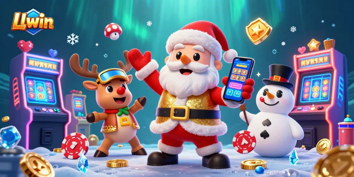 Experience thrilling jackpots with Llwin as Santa Claus, a reindeer dealer, and poker chip snowman in a vibrant casino