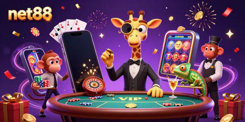 Experience thrilling gameplay at net88 with vibrant 3D characters and dynamic casino elements.