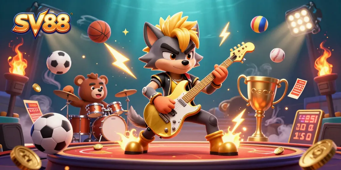Experience SV88's dynamic sports betting atmosphere with vibrant characters and action-packed visuals.