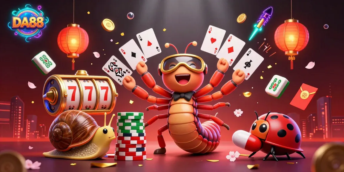 Experience the excitement of DA88 with a vibrant casino illustration featuring unique characters and immersive game elements.