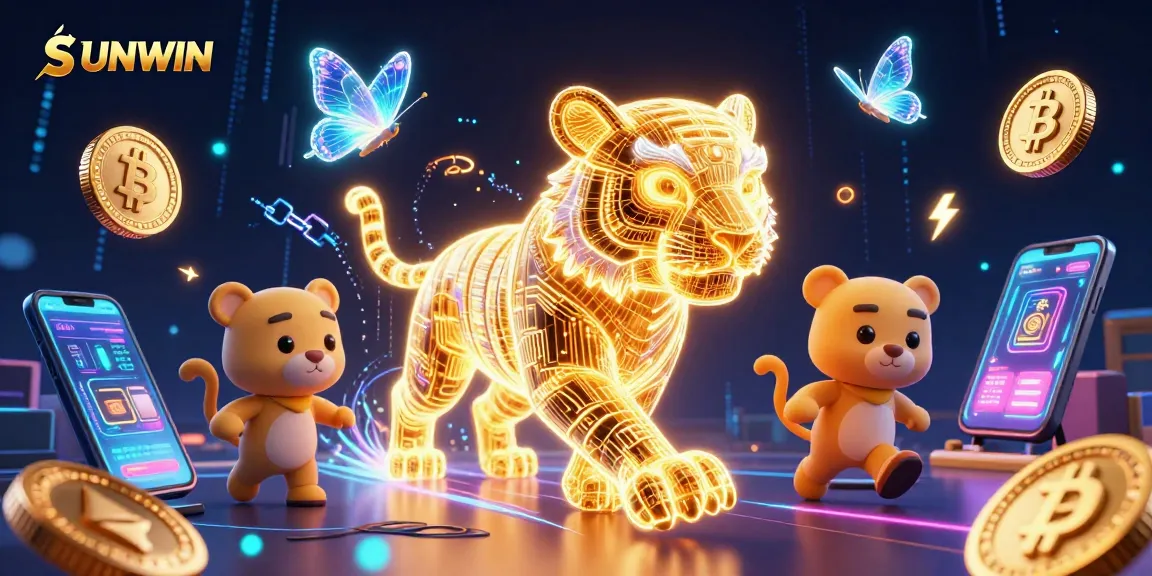 Experience the excitement of SUNWIN with a golden tiger in a vibrant digital casino landscape.