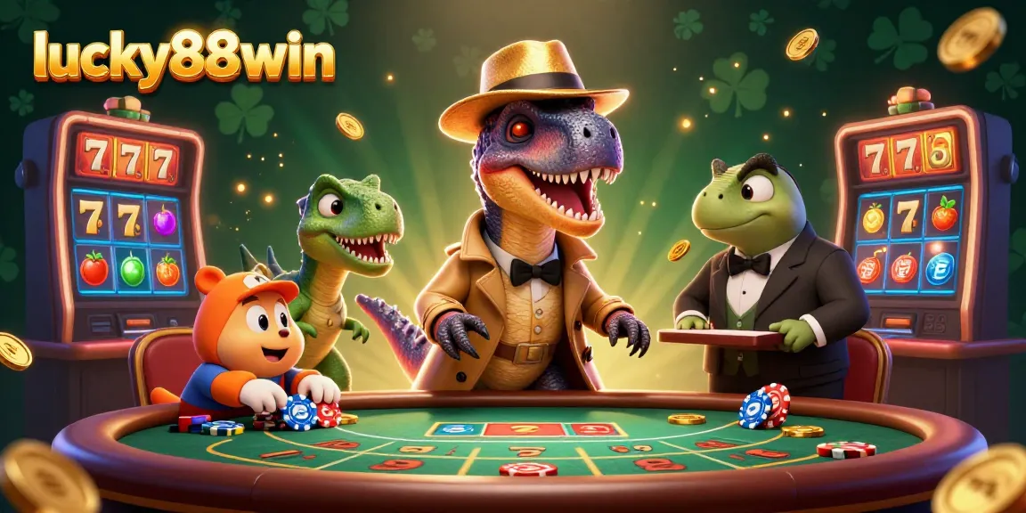 Experience thrilling moments with lucky88win at a vibrant 3D casino scene full of excitement and action.