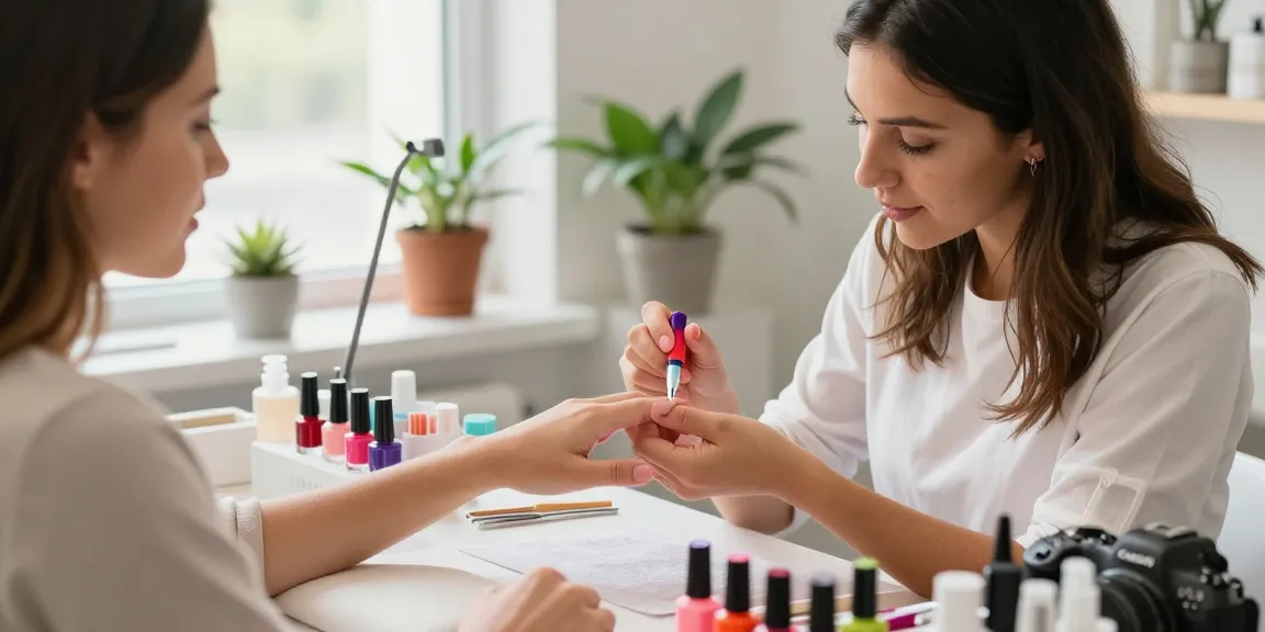 Expert manicure application in a hygienic setting at Paradise Nail Beauty salon.