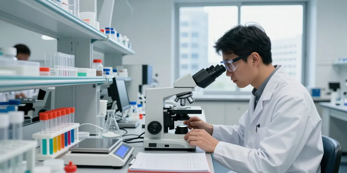 Scientist analyzing SwissChems Peptides in a modern lab, showcasing advanced research techniques and equipment
