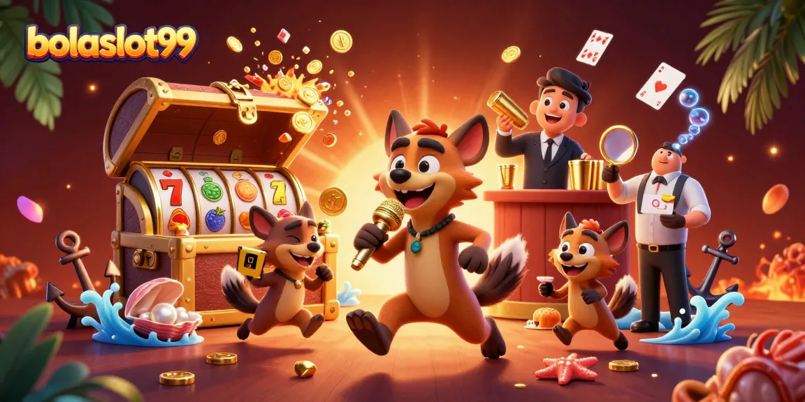 Experience the thrill of bolaslot99 action in a vibrant casino illustration with hyena characters.