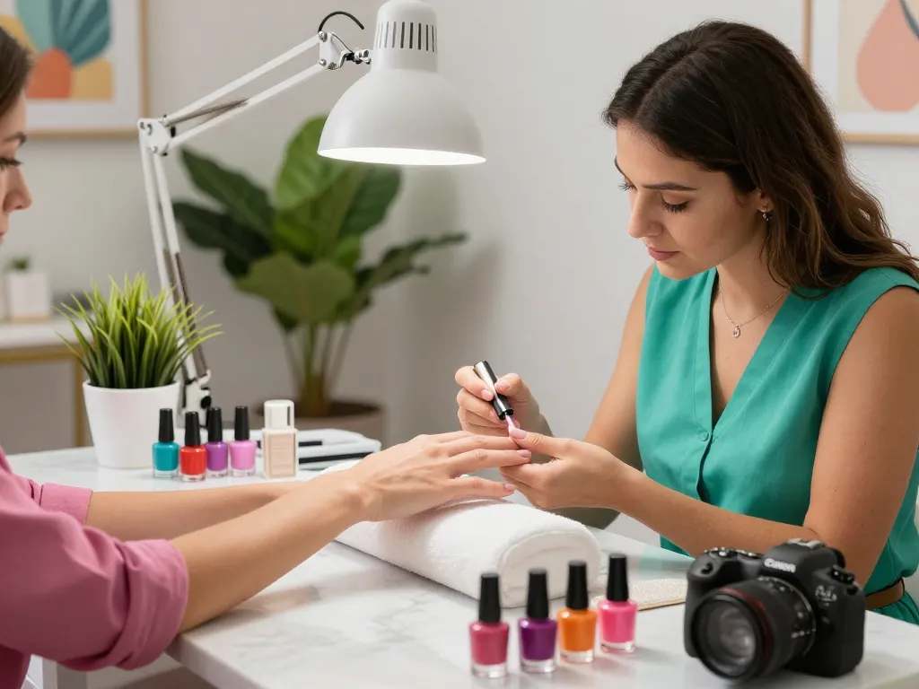 Nails being expertly manicured in a hygienic salon with elegant decor and soothing ambiance.