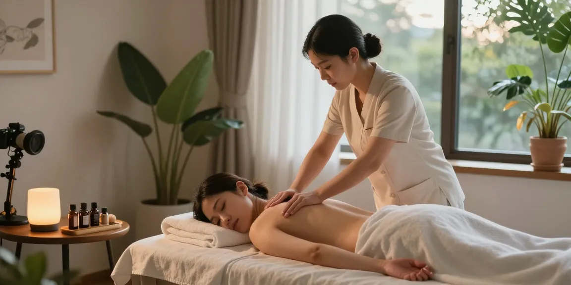 안산출장마사지 고객이 한국인 관리사에게 편안하게 마사지를 받는 모습