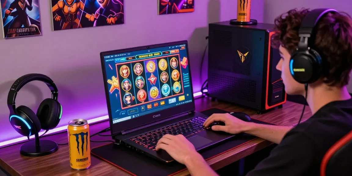 Exciting gaming session showcasing slot gacor on a modern laptop with vibrant colors and gaming accessories.