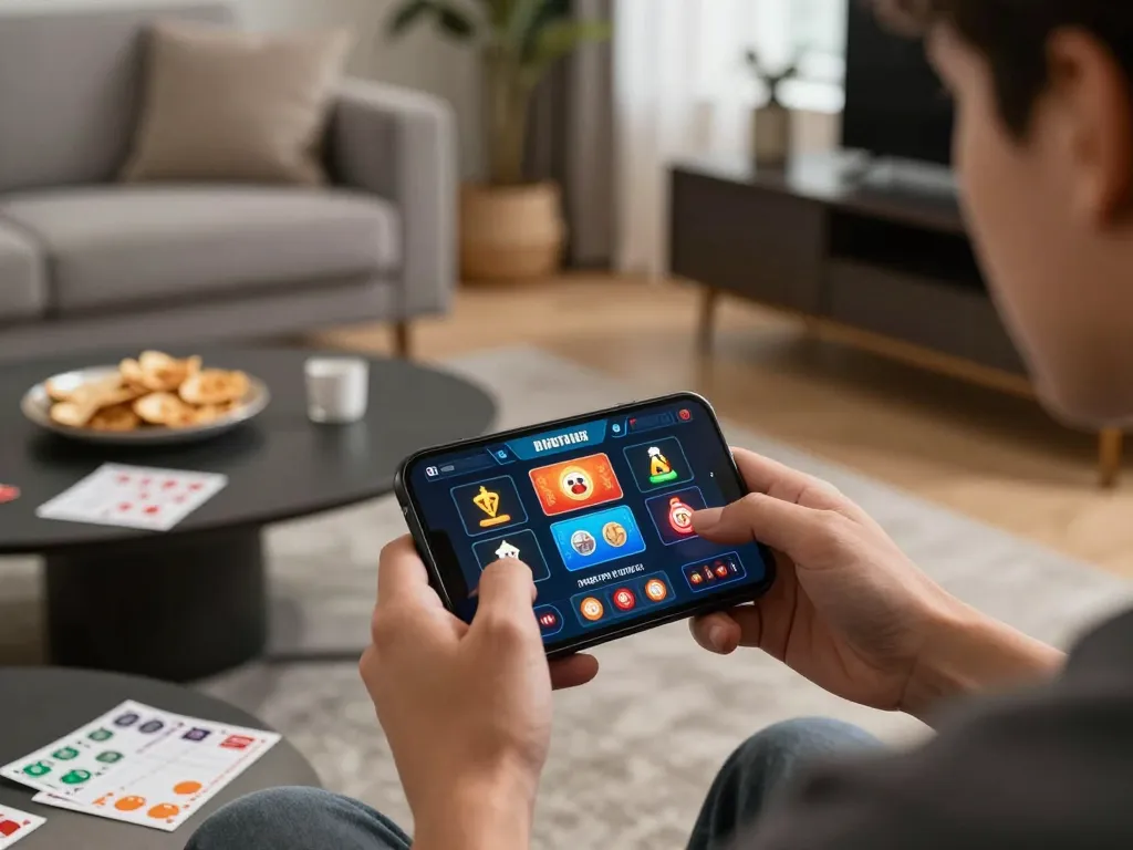 Engaging with jili707 casino app on smartphone while enjoying a cozy home setting.