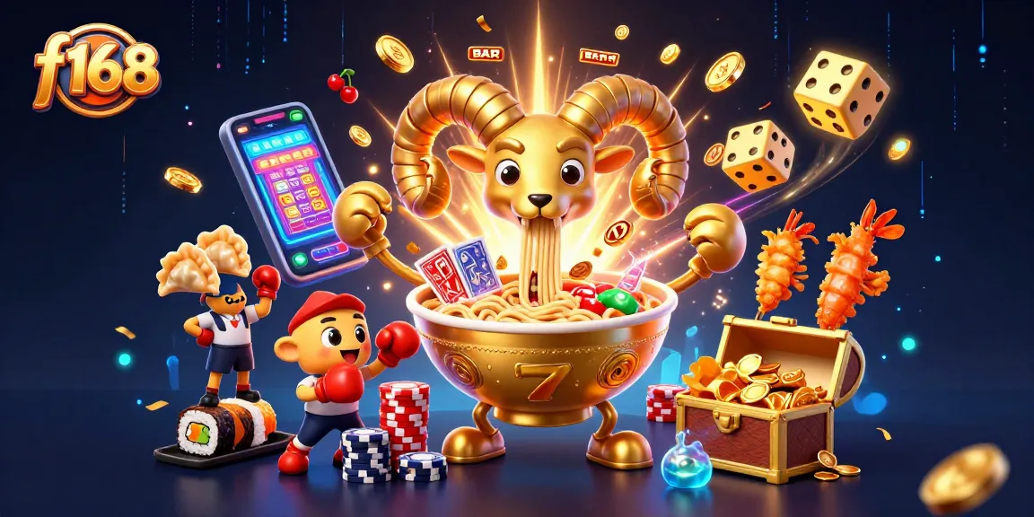 Experience f168's thrilling casino action through a vibrant scene filled with animated characters and jackpot excitement.