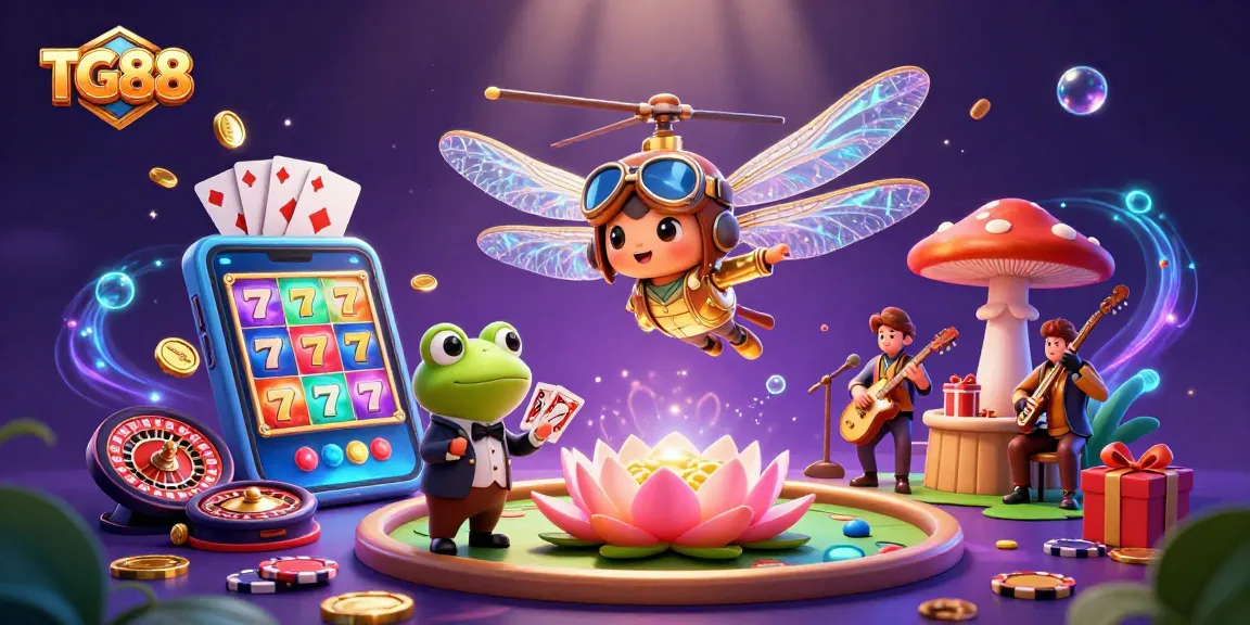 Experience thrilling gaming adventures with TG88's immersive illustration featuring vibrant casino action and characters.